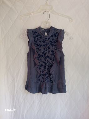 a.n.a Slate Blue Ruffle Embroidered Sleeveless Top